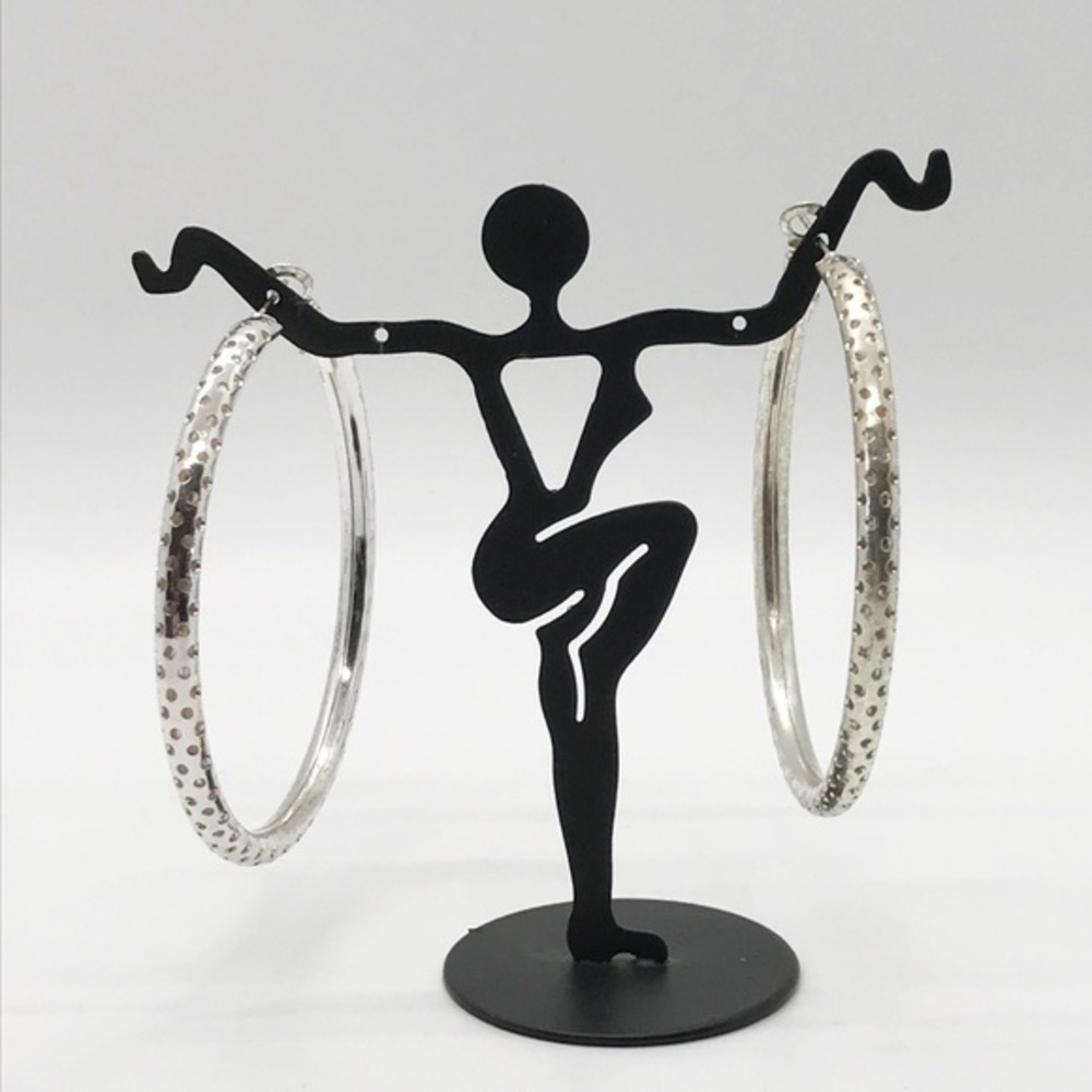 2.25” Silver Textured Medium Hoop Earrings, EUC